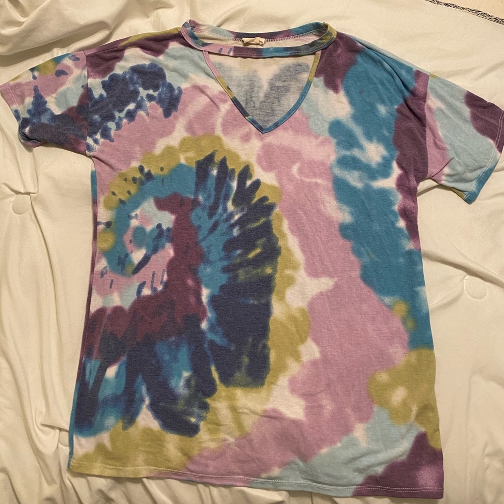 Tie dye shirt with cut out v neck